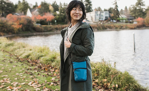 Profile shot of a person carrying the P.I.K.A. Pouch.